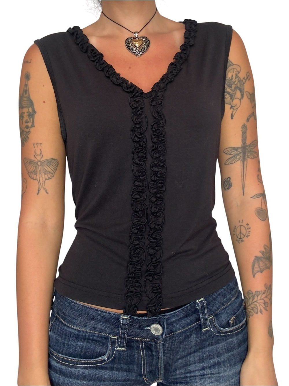 Y2K NOBO Classic Black Ruffle-Trim Sleeveless Top - Women